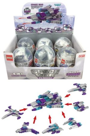 SPACESHIP THEMED BUILDING BRICKS SET OF 6 PLASTIC CAPSULES