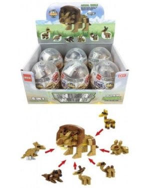 ANIMAL THEMED BUILDING BRICKS SET OF 6 PLASTIC CAPSULES