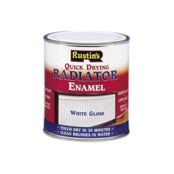 RUSTINS QUICK DRY RADIATOR ENAMEL WHITE GLOSS PAINT 250ML