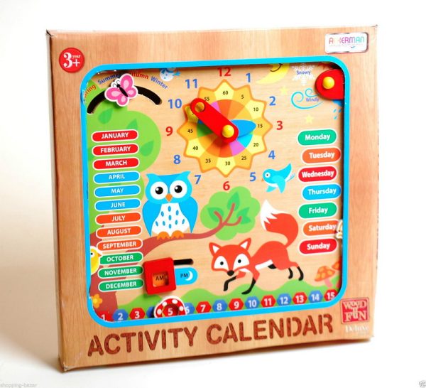 DELUXE WOODEN ACTIVITY CALENDAR CLOCK