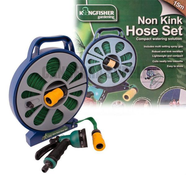 15M FLAT GARDEN WATERING HOSEPIPE & REEL SPRAY NOZZLE