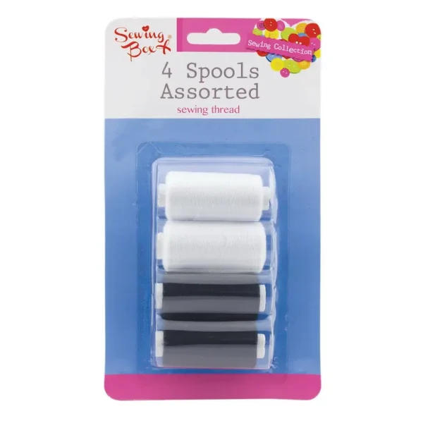 SEWING COTTON THREAD SPOOLS BLACK & WHITE PACK OF 4