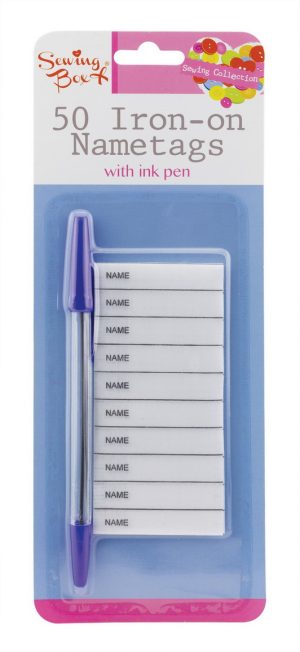 SEWING BOX IRON ON NAME TAGS PACK OF 50