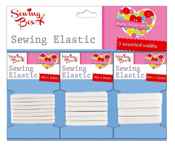 SEWING BOX HIGH QUALITY SEWING ELASTIC SIZE 8MM - 12MM - 25MM BY 4 METRES