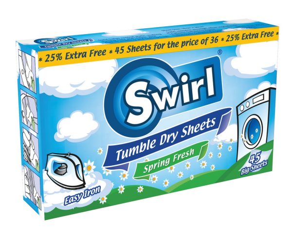 SWIRL HOUSEHOLD TUMBLE DRY SHEETS SPRING FRESH PACK OF 45