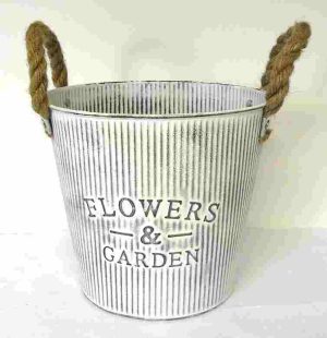 FLOWER & GARDEN GREY 23CM ZINC PLANTER