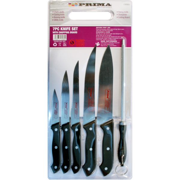 PRIMA KNIFE SET IN PLASTIC CUTTING BOARD 7 PIECES