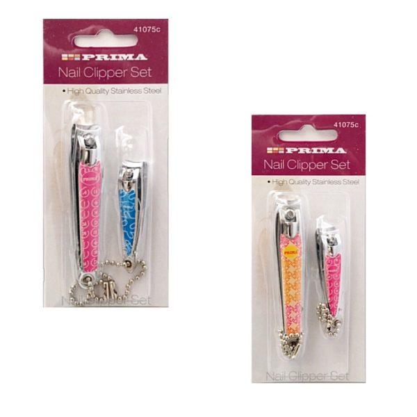 PRIMA STAINLESS STEEL 2 PIECE NAIL CLIPPERS SET ASSORTED COLOUR