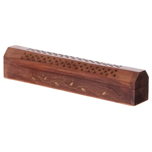 SHEESHAM WOOD INCENSE BOX WITH BRASS INLAY - VINE DESIGN