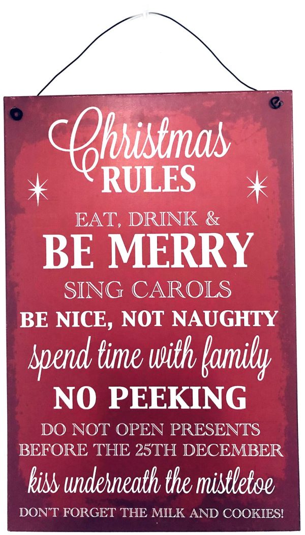 CHRISTMAS RULE METAL SIGN 30 X 20 CM