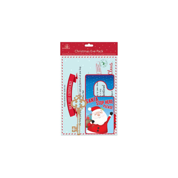 CHRISTMAS EVE PACK (PLACEMAT CERTIFICATE DOOR HANGER KEY SANTAS FOOTPRINT & SNOW)