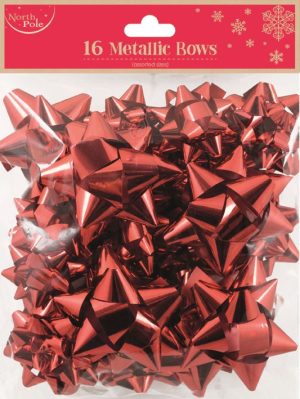 RED METALLIC GIFT BOWS PACK OF 16