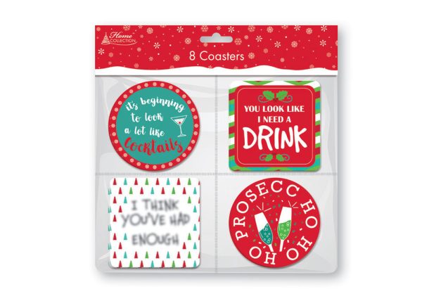 CHRISTMAS PARTY COASTERS PACK OF 8