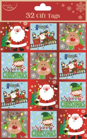 NORTH POLE CHRISTMAS CUTE GIFT TAGS PACK OF 32