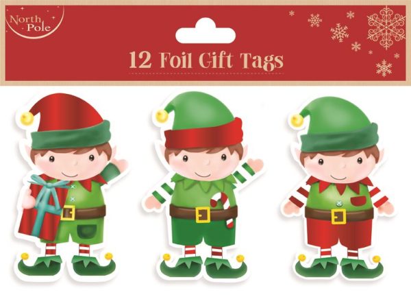 CHRISTMAS ELF FOIL GIFT TAGS PACK OF 12