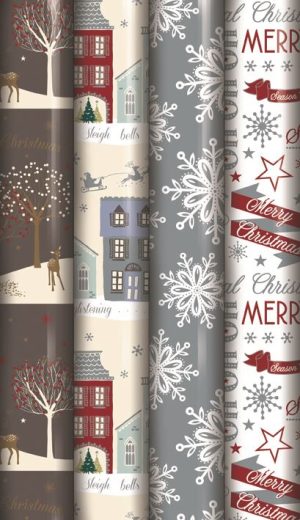 CHRISTMAS CONTEMPORARY METALIC GIFT WRAP ROLL 2M