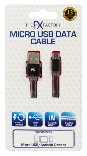 FX BRAIDED USB DATA CABLE FOR MICRO USB - BLACK