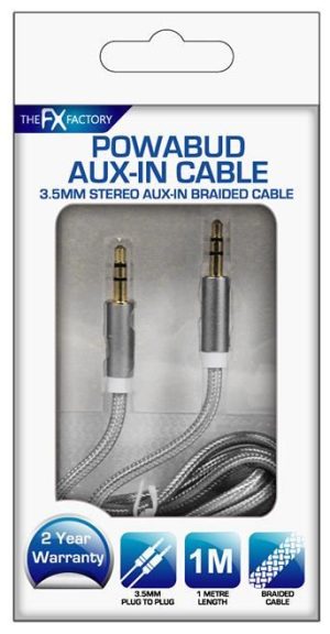 FX POWABUD AUX-IN-CABLE 3.5MM BRAIDED - BLACK