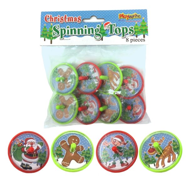 CHRISTMAS SPINNING TOPS PARTY STOCKING FILLER TOYS PACK OF 8