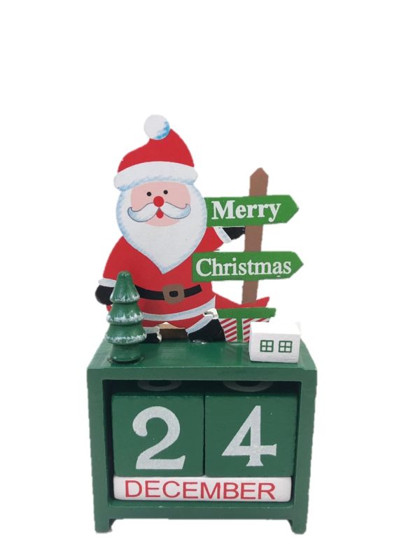 WOODEN PERPETUAL CHRISTMAS COUNTDOWN ADVENT CALENDAR BLOCK - SANTA