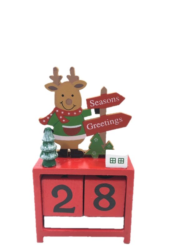 WOODEN PERPETUAL CHRISTMAS COUNTDOWN ADVENT CALENDAR BLOCK - RUDOLF