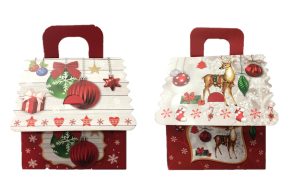 CHRISTMAS REINDEER / BAUBLES GIFT BAG BOX 15.8CM X 9.5CM X 14.5CM PACK OF 12