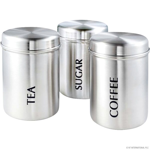 TEA COFFEE SUGAR CANISTER SET WITH FLAT TOP LID