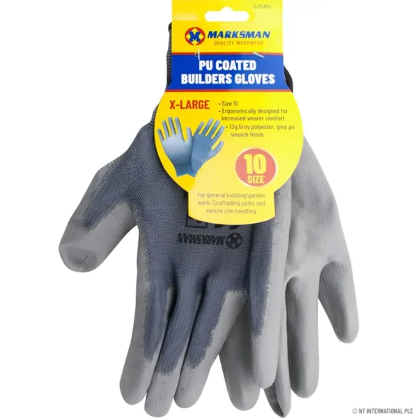 MARKSMAN 13G GREY POLYSTER PU COATING SMOOTH GLOVES 10 INCH