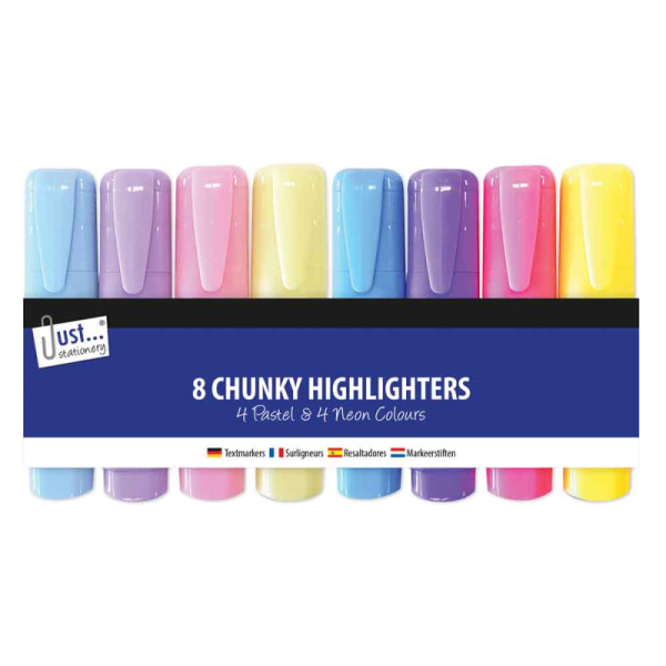 TALLON PACK OF 8CHUNKY HIGHLIGHTERS 4 PASTEL & 4 NEON COLOUR