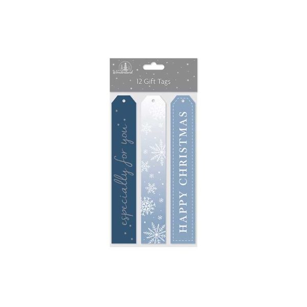 PACK OF 12 LONG LUGGAGE STYLE CHRISTMAS GLITTER & FOIL GIFT TAGS