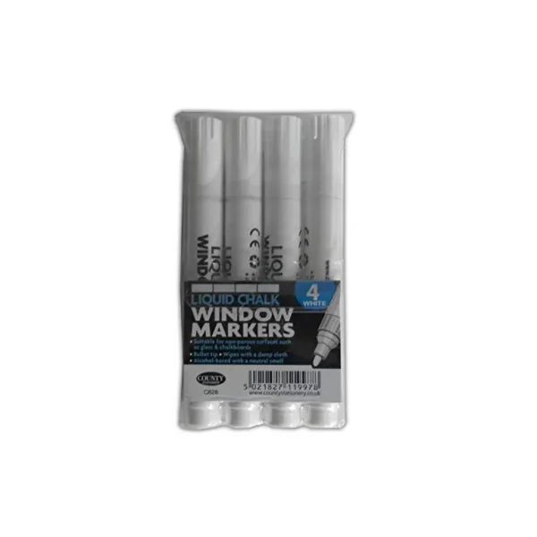 WHITE LIQUID CHALK WINDOW MARKERS PACK OF 4