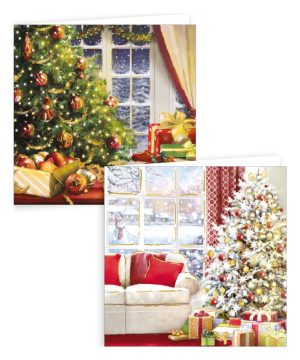 GIFTMAKER CHRISTMAS TREE SCENE GREETINGS CARDS PACK OF 12