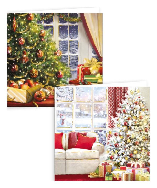 GIFTMAKER CHRISTMAS TREE SCENE GREETINGS CARDS PACK OF 12