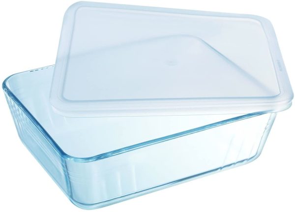 PYREX TRANSPARENT GLASS RECTANGULAR DISH WITH PLASTIC LID 1.5 L