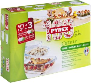 PYREX SET OF 3 OPTIMUM GLASS RECTANGULAR ROASTING PANS