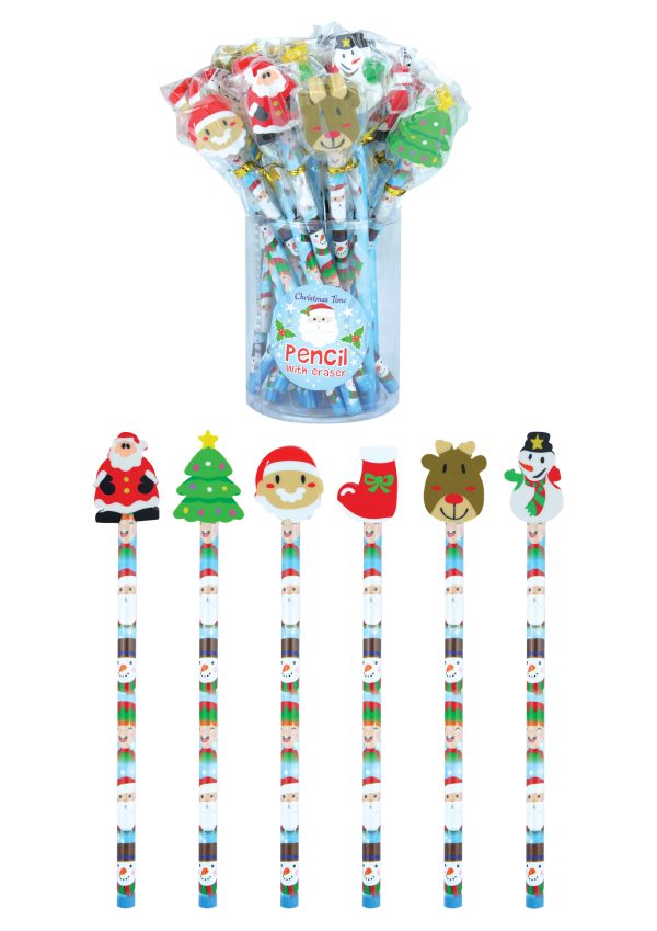 PACK OF 24 HENBRANDT CHRISTMAS PENCIL WITH ERASER 6