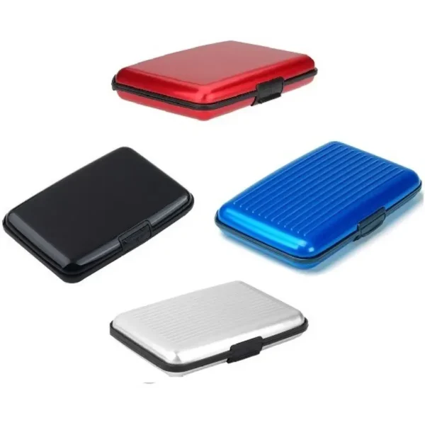 ASSORTED COLOUR 6 CARD SLOTS ALUMINIUM HARD CASE CARD HOLDER