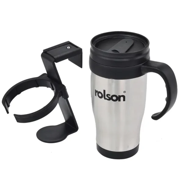 ROLSON STAINLESS STEEL TRAVEL MUG WITH HOLDER