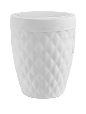 ADDIS DIAMOND STYLE ROUND SWING LID BATHROOM BIN WHITE 5 LITRE