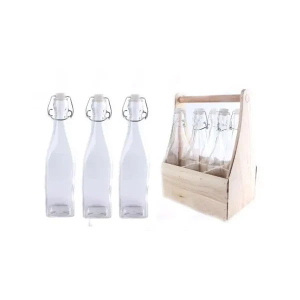 7 PCS CLIP TOP BOTTLE CADDY SET ( 6 GLASS BOTTLE VINTAGE STYLE)