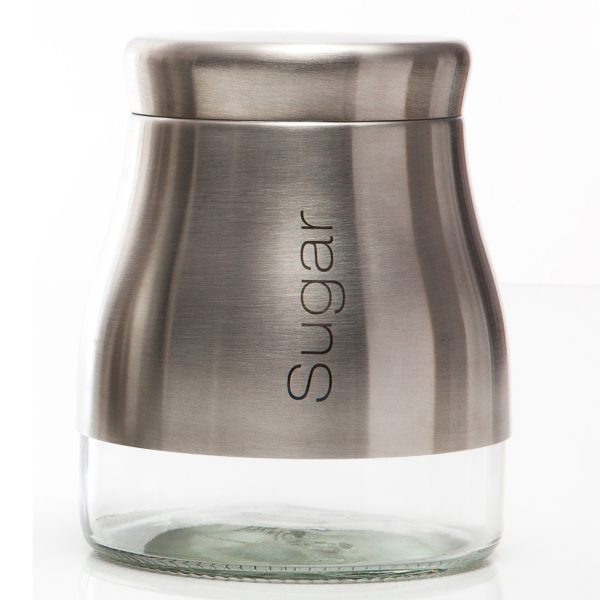 SABICHI BRUSHED STAINLESS STEEL GLASS STORAGE SCREW TOP SUGAR JAR