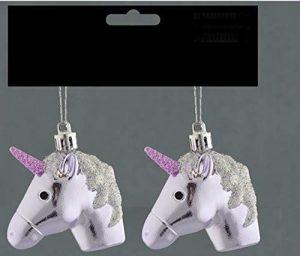 PACK OF 2 LILAC DECORATED UNICORN HEAD CHRISTMAS TREE BAUBLES 6 CM