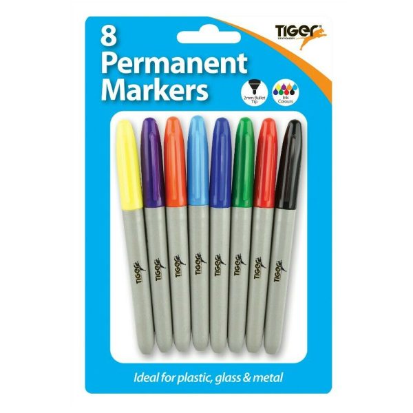 TIGER SLIM PERMANENT MARKERS PACK OF 8