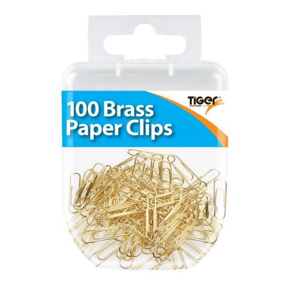 TIGER ESSENTIALS BRASS PAPER CLIPS 33MM PACK OF 100