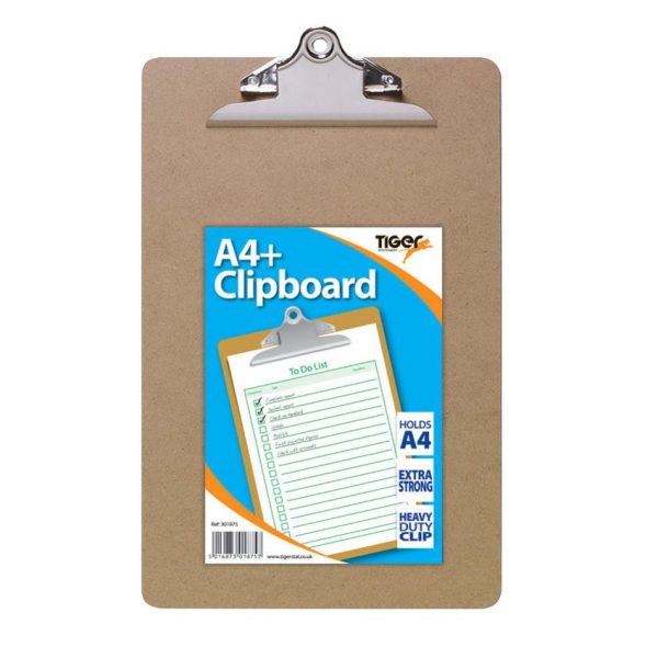 TIGER MASONITE STANDARD CLIPS WOOD CLIPBOARD A4