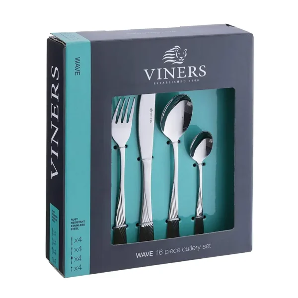 VINERS WAVE 16 PIECE STAINLESS STEEL CUTLERY SET RUST RESISTANT