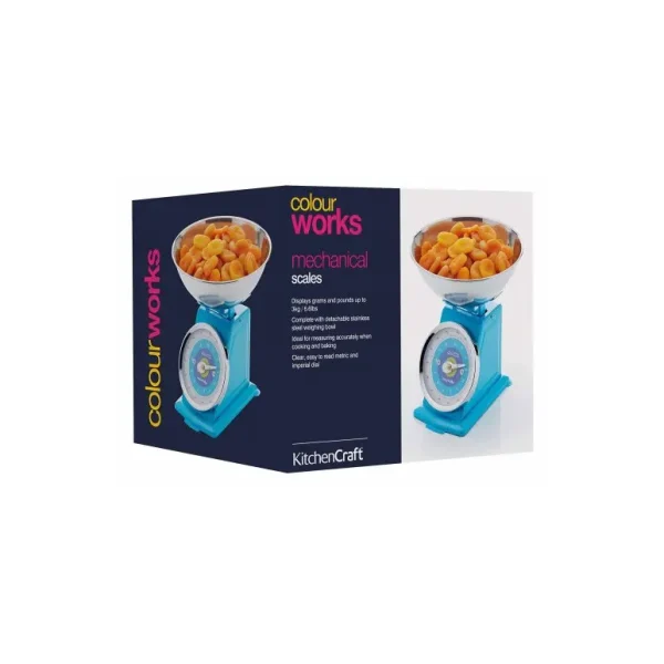 COLOURWORKS BLUE MECHANICAL KITCHEN SCALES 3KG