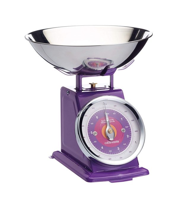 COLOURWORKS PURPLE MECHANICAL KITCHEN SCALES 3KG