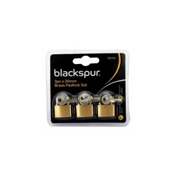 BLACKSPUR BRASS PADLOCK 20MM PACK OF 3