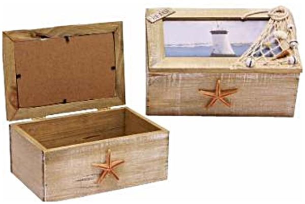 WOODEN KEEPSAKE BOX WITH PHOTO FRAME BEACH DESIGN